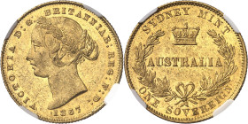 AUSTRALIE
Victoria (1837-1901). Souverain 1867, Sydney.
NGC MS 61 (5788890-050).
Av. VICTORIA D: G: BRITTANIAR: REG: F: D:. Tête laurée à gauche, (...
