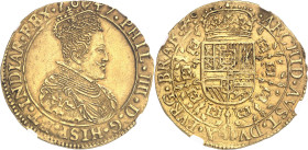 BELGIQUE
Brabant (duché de), Philippe IV (1621-1665). Double souverain 1647, Anvers.
NGC MS 61 (6389235-044).
Av. PHIL. IIII. D. G. HISP. ET. INDIA...