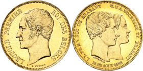 BELGIQUE
Léopold Ier (1831-1865). Module de 100 francs en Or, mariage du duc et de la duchesse de Brabant, Flan bruni (PROOF) 1853, Bruxelles.
PCGS ...