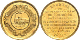 BELGIQUE
Léopold II (1865-1909). Médaille d’Or, inauguration du Chemin de fer à Frasnes-lez-Gosselies, par Fisch [1876], Bruxelles.
NGC MS 60 (57888...