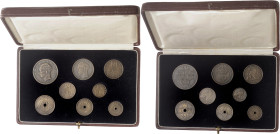 BELGIQUE
Léopold III (1934-1951). Coffret de 8 essais de 50, 20, 5 et 1 francs et de 50, 25, 10 et 5 centimes en bronze, flans mats 1935-1939, Bruxel...