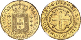 BRÉSIL
Jean, prince régent (1799-1816). 4000 réis, petite couronne 1813, Rio de Janeiro.
NGC MS 65 (1813/2) (5788890-026).
Av. JOANNES. D. G. PORT....