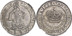 DANEMARK
Frédéric III (1648-1670). Krone (couronne) ou 4 mark 1665 GK, Copenhague.
NGC MS 64* (5790008-038).
Av. FRIDERICVS. III. - .D. G. DANIÆ. N...