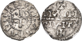 FRANCE / CAROLINGIENS
Raoul (923-936). Denier ND, Meaux.
NGC AU 58 (5788890-099).
Av. (à 1 h) + GRATIA DI REX. Monogramme de Raoul (RODVLFVS). 
Rv...