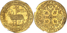 FRANCE / CAPÉTIENS
Jean II le Bon (1350-1364). Mouton d’or ND (1355).
NGC MS 64 (6389234-070).
Av. + AGN. DEI. QVI. TOLL'. PCCA. MVDI. MISERERE. NO...