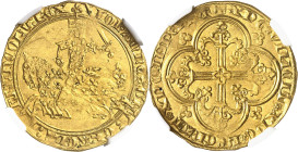 FRANCE / CAPÉTIENS
Jean II le Bon (1350-1364). Franc à cheval ND (1360).
NGC UNC DETAILS CLEANED (5787365-067).
Av. IOHANNES: DEI: GRACIA: FRANCORV...