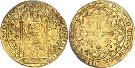 FRANCE / CAPÉTIENS
Charles V (1364-1380). Franc à pied ND (1365).
PCGS MS63 (17249980).
Av. KAROLVSx DIx GR - FRANCORVx REX. Le Roi, couronné, debo...