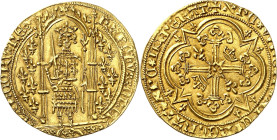 FRANCE / CAPÉTIENS
Charles V (1364-1380). Franc à pied ND (1365).
NGC MS 64 (6630860-017).
Av. KAROLVSx DIx GR - FRANCORVx RE°. Le Roi, couronné, d...