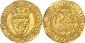 FRANCE / CAPÉTIENS
Charles VI (1380-1422). Écu d’or à la couronne, 5e émission ND (1411-1418), Saint-Lô.
NGC MS 65 (6630860-024).
Av. + KAROLVSx DE...