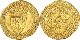FRANCE / CAPÉTIENS
Charles VI (1380-1422). Écu d’or à la couronne, 5e émission ND (1411-1418), Tours.
NGC MS 63 (6630860-026).
Av. + KAROLVSx DEIx ...