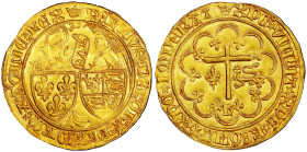 FRANCE / CAPÉTIENS
Henri VI d'Angleterre (1422-1453). Salut d’or 1ère émission ND (1423), couronne, Paris.
PCGS MS64 (45080461).
Av. (atelier) HENR...