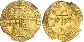 FRANCE / CAPÉTIENS
Henri VI d'Angleterre (1422-1453). Salut d’or 2e émission ND (1422), Véronique, Dijon.
NGC AU 58 (5788890-080).
Av. (atelier) HE...