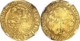 FRANCE / CAPÉTIENS
Henri VI d'Angleterre (1422-1453). Salut d’or 2e émission ND (1422), léopard, Rouen.
NGC MS 64 (6389235-062).
Av. (atelier) HENR...