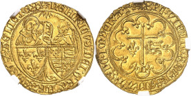 FRANCE / CAPÉTIENS
Henri VI d'Angleterre (1422-1453). Salut d’or 2e émission ND (1422), léopard, Rouen.
NGC MS 61 (6389232-089).
Av. (atelier) HENR...