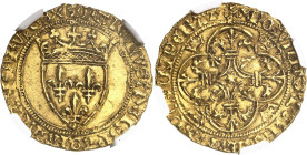 FRANCE / CAPÉTIENS
Charles VII (1422-1461). Écu d’or à la couronne 1er type, 3e émission ND (1424), Toulouse.
NGC MS 61 (5787365-008).
Av. +/* KARO...