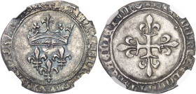 FRANCE / CAPÉTIENS
Charles VII (1422-1461). Gros de Roi, 2e émission ND (1455), Montpellier.
NGC AU 55 (5788889-008).
Av. + KAROLVS* DEI* GRA* FRAN...