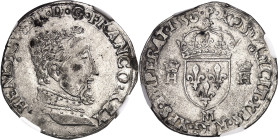 FRANCE / CAPÉTIENS
Henri II (1547-1559). Teston, 2e type 1556, M, Toulouse.
NGC AU 53 (5790006-024).
Av. HENRICVS. II. D. G. FRANCO. REX. Buste cui...