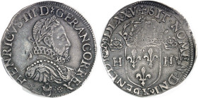 FRANCE / CAPÉTIENS
Henri III (1574-1589). Teston, sans le titre de roi de Pologne 1575, K, Bordeaux.
PCGS AU50 (Dup-1126a ) (43264919).
Av. HENRICV...