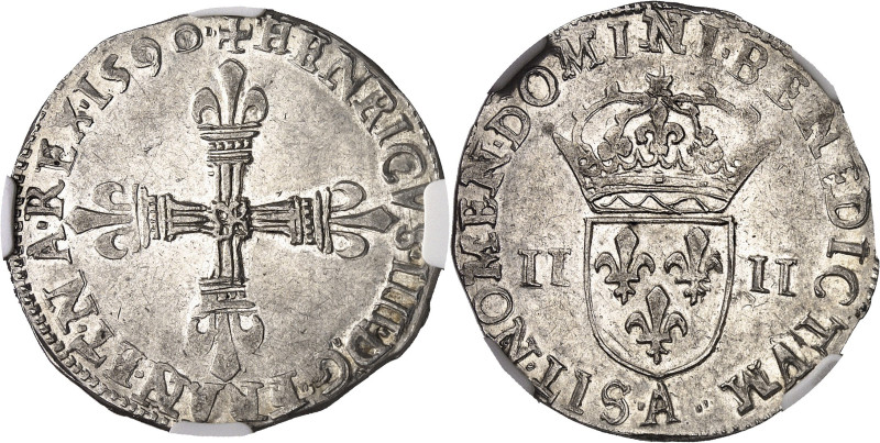 FRANCE / CAPÉTIENS
Henri IV (1589-1610). Quart d’écu, croix fleurdelisée de fac...