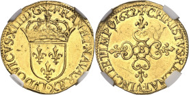FRANCE / CAPÉTIENS
Louis XIII (1610-1643). Écu d’or au soleil, 1er type 1632, B, Rouen.
NGC UNC DETAILS CLEANED (5788890-029).
Av. (à 6 h.) LVDOVIC...