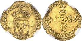 FRANCE / CAPÉTIENS
Louis XIII (1610-1643). Demi-écu d’or au soleil, 1er type 1637, P, Dijon.
NGC UNC DETAILS REV SCRATCHED (5788890-030).
Av. (à 12...