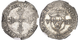 FRANCE / CAPÉTIENS
Louis XIII (1610-1643). Huitième d’écu, 1er type, croix de face 1615, C, Saint-Lô.
NGC AU 58 (5788890-070).
Av. LVDOVIC. XIII. D...
