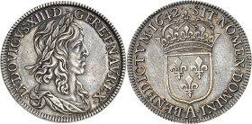 FRANCE / CAPÉTIENS
Louis XIII (1610-1643). Demi-écu, 2e type 1642/1, A, Paris (deux points).
Av. LVDOVICVS. XIII. D. G. FR. ET. NAV. REX. Buste à dr...