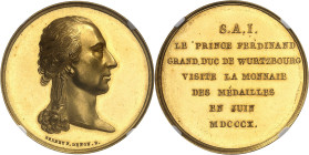 FRANCE
Premier Empire / Napoléon Ier (1804-1814). Médaille d’Or, visite du Grand-Duc de Wurtzbourg à la Monnaie de Paris, par Brenet 1810, Paris.
NG...