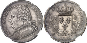 FRANCE
Louis XVIII (1814-1824). 5 francs buste habillé 1814, L, Bayonne.
NGC MS 63 (6389234-090).
Av. LOUIS XVIII ROI DE FRANCE. Buste habillé de L...