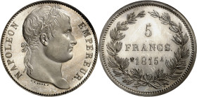 FRANCE
Cent-Jours / Napoléon Ier (mars-juillet 1815). Essai de 5 francs Cent-Jours, tranche lisse, par Droz, Flan bruni (PROOF) 1815, A, Paris.
PCGS...