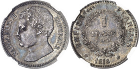 FRANCE
Napoléon II (1811-1832). Essai de 1 franc 1816 (c.1860), Bruxelles (Würden).
NGC MS 63 (5790006-122).
Av. NAPOLEON II - EMPEREUR. Tête nue à...