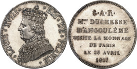 FRANCE
Louis XVIII (1814-1824). Module de 5 francs, visite de la Monnaie de Paris par la duchesse d’Angoulême, Flan bruni (PROOF), refrappe postérieu...