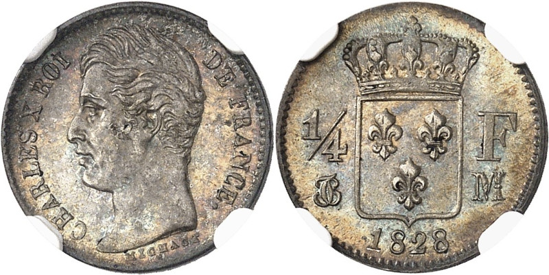 FRANCE
Charles X (1824-1830). 1/4 franc 1828, M, Toulouse.
NGC MS 66 (5883342-...