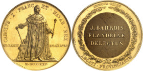 FRANCE
Charles X (1824-1830). Médaille d’Or, le sacre du Roi, pour les Parlementaires, par R. Gayrard, attribuée à J. BARROIS 1825, Paris.
NGC MS 61...
