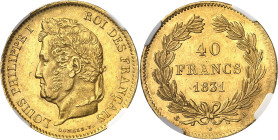 FRANCE
Louis-Philippe Ier (1830-1848). 40 francs tête laurée 1831, A, Paris.
NGC AU 58+ (5787365-004).
Av. LOUIS PHILIPPE I ROI DES FRANÇAIS. Tête ...