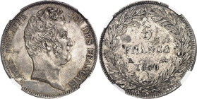 FRANCE
Louis-Philippe Ier (1830-1848). 5 francs sans le I, tranche en creux 1830, B, Rouen.
NGC MS 62.
Av. LOUIS PHILIPPE ROI DES FRANÇAIS. Tête nu...