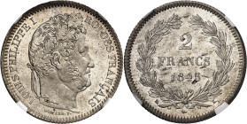 FRANCE
Louis-Philippe Ier (1830-1848). 2 francs 1845, K, Bordeaux.
NGC MS 66 (6389234-095).
Av. LOUIS PHILIPPE I ROI DES FRANÇAIS. Tête laurée à dr...