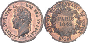 FRANCE
Louis-Philippe Ier (1830-1848). Essai au module de 5 centimes, refonte des monnaies de cuivre, par Barre 1842, Paris.
NGC MS 65 RB (6389234-0...