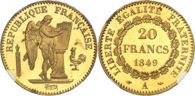 FRANCE
IIe République (1848-1852). 20 francs Génie, Flan bruni (PROOF) 1849, A, Paris.
NGC PF 66+ ULTRA CAMEO (6439508-011).
Av. RÉPUBLIQUE FRANÇAI...