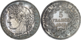 FRANCE
IIe République (1848-1852). 5 francs Cérès Flan bruni (PROOF) 1849, A, Paris.
NGC PF 64 (141061-003).
Av. RÉPUBLIQUE FRANÇAISE. Tête de la R...