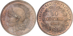 FRANCE
IIe République (1848-1852). Essai-piéfort de 10 centimes par Rogat, 2e type 1848, Paris.
NGC MS 64 BN (3955525-020).
Av. RÉPUBLIQUE - FRANÇA...