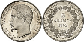 FRANCE
IIe République (1848-1852). 5 francs Louis-Napoléon Bonaparte, Flan bruni (PROOF) 1852, A, Paris.
Av. (différent) LOUIS-NAPOLEON BONAPARTE (d...