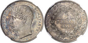 FRANCE
IIe République (1848-1852). 5 francs J. J. BARRE, 1ère épreuve, tranche lisse, Flan bruni (PROOF) 1852, Paris.
NGC PF 63 (6389235-002).
Av. ...