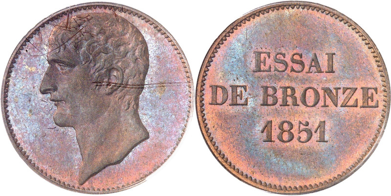 FRANCE
IIe République (1848-1852). Essai de bronze, au module de 5 centimes 185...