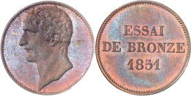 FRANCE
IIe République (1848-1852). Essai de bronze, au module de 5 centimes 1851, Paris.
PCGS SP63RB (15633511).
Av. Tête nue à gauche de Napoléon ...