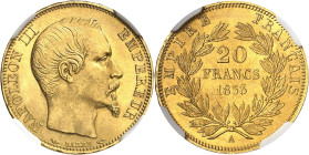 FRANCE
Second Empire / Napoléon III (1852-1870). 20 francs tête nue 1853, A, Paris.
NGC MS 65+ (5787365-099).
Av. NAPOLEON III EMPEREUR. Tête nue à...