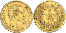 FRANCE
Second Empire / Napoléon III (1852-1870). 5 francs tête nue, grand module 1859, BB, Strasbourg.
PCGS MS63 (34185501).
Av. NAPOLEON III EMPER...