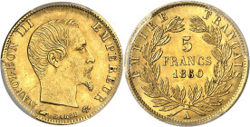 FRANCE
Second Empire / Napoléon III (1852-1870). 5 francs tête nue, grand module 1860/50 (main), A, Paris.
PCGS MS63 (38773560).
Av. NAPOLEON III E...