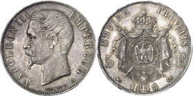 FRANCE
Second Empire / Napoléon III (1852-1870). 5 francs tête nue 1858, A, Paris.
PCGS MS62 (42421749).
Av. NAPOLEON III EMPEREUR (atelier). Tête ...