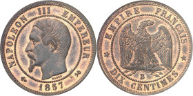 FRANCE
Second Empire / Napoléon III (1852-1870). Piéfort de dix centimes tête nue, tranche cannelée 1857, B, Rouen.
NGC MS 65 (Maz.1698a) (296641-00...